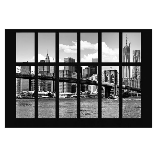 Fototapete - Fenster New York Brooklyn Bridge II