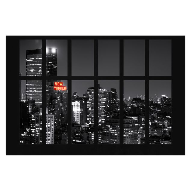 Fototapete - Fenster New York Nacht Skyline