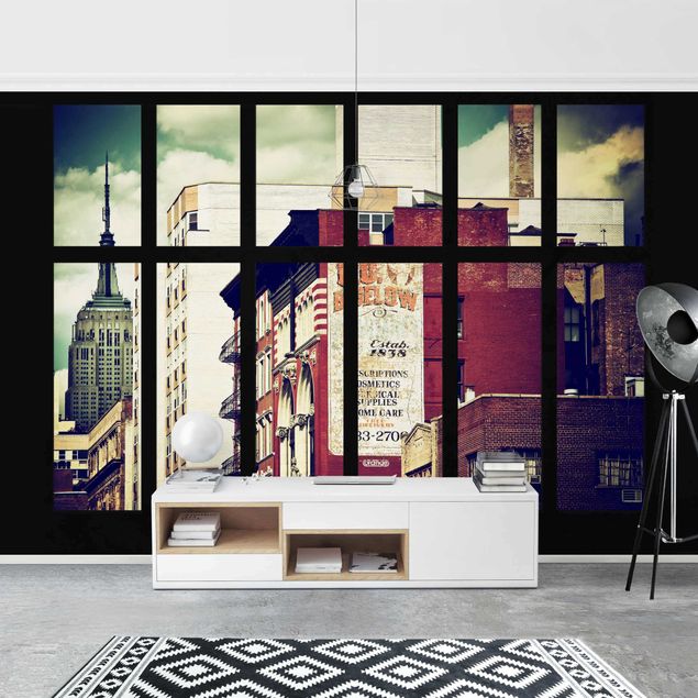 Fototapete - Fensterblick auf New York Gebäude Vintage