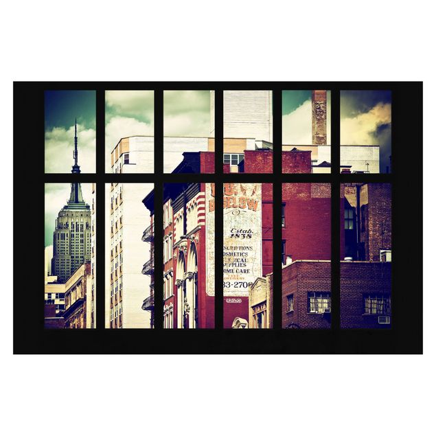 Fototapete - Fensterblick auf New York Gebäude Vintage
