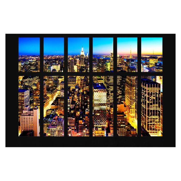Fototapete - Fensterblick Manhattan Skyline bei Nacht