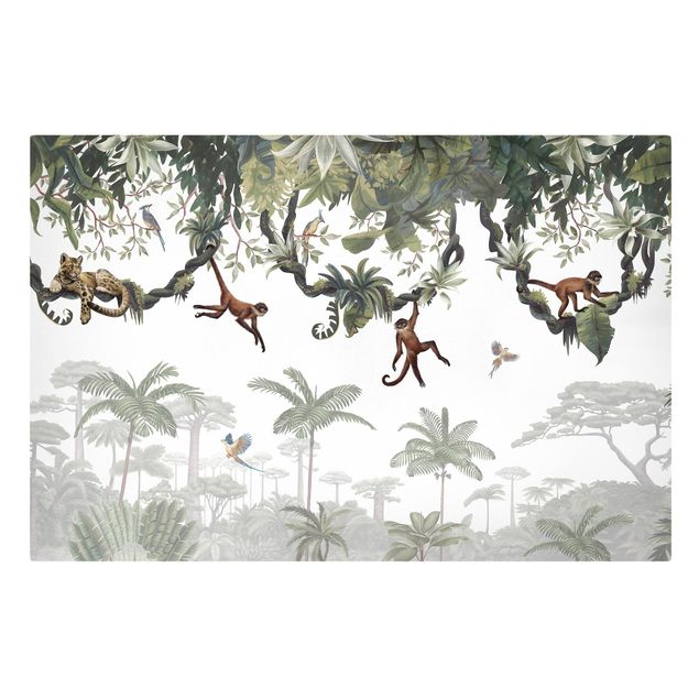 Leinwandbild - Freche Affen in tropischen Kronen - Querformat 3:2