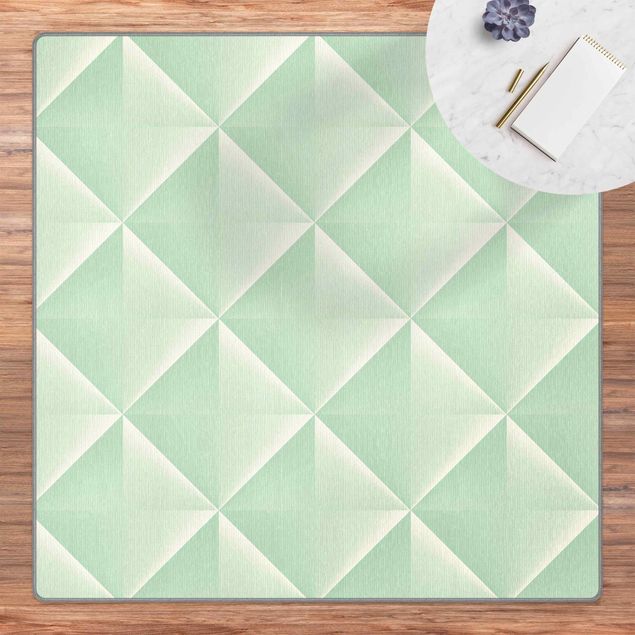 kleiner Teppich Geometrisches 3D Rauten Muster in Mint