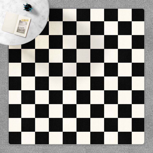 Teppich schwarz-weiß Geometrisches Muster Schachbrett Schwarz Weiß