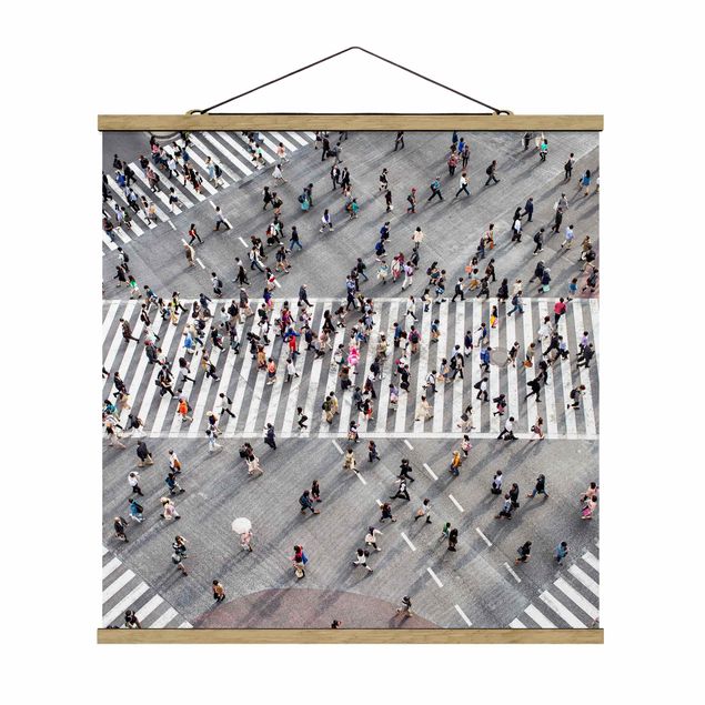 Stoffbild mit Posterleisten - Shibuya Crossing in Tokio - Quadrat 1:1
