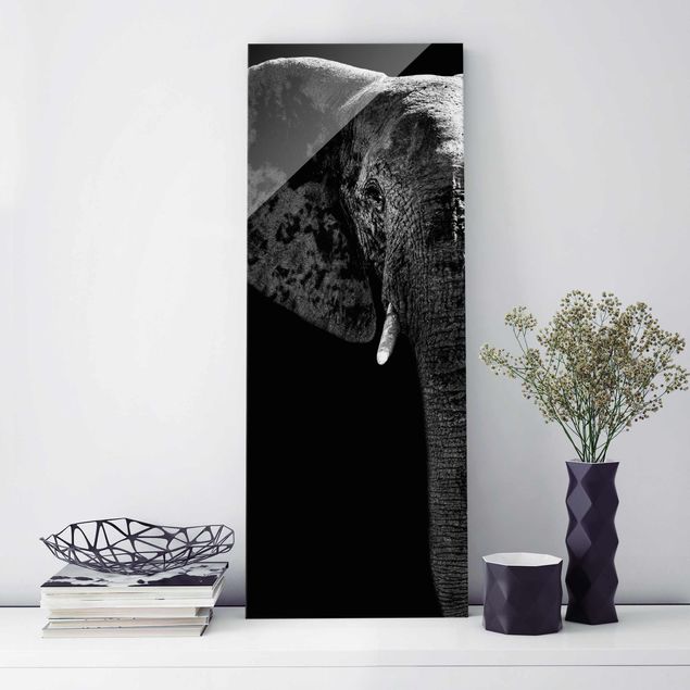 Magnettafel Glas Afrikanischer Elefant schwarz-weiss