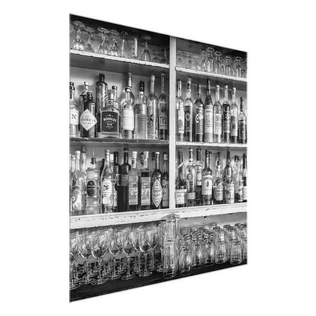 Glasbild - Bar Schwarz Weiß - Quadrat 1:1