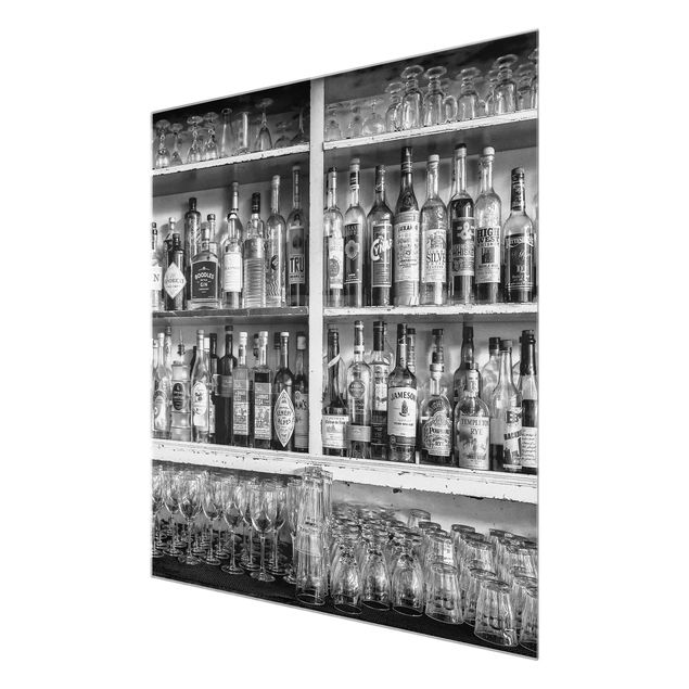 Glasbild - Bar Schwarz Weiß - Quadrat 1:1