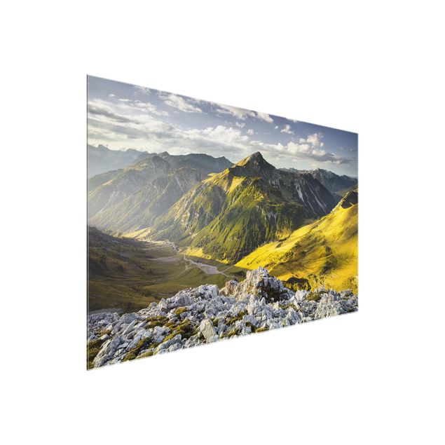 Glasbild - Berge und Tal der Lechtaler Alpen in Tirol - Quer 3:2