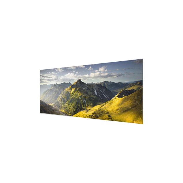 Glasbild - Berge und Tal der Lechtaler Alpen in Tirol - Panorama Quer