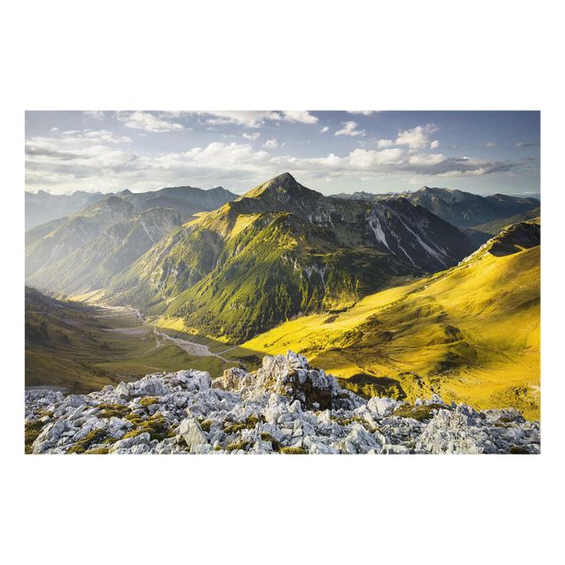 Glasbild - Berge und Tal der Lechtaler Alpen in Tirol - Quadrat 1:1