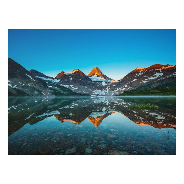 Glasbild - Berglandschaft am Lake Magog in Kanada - Quadrat 1:1