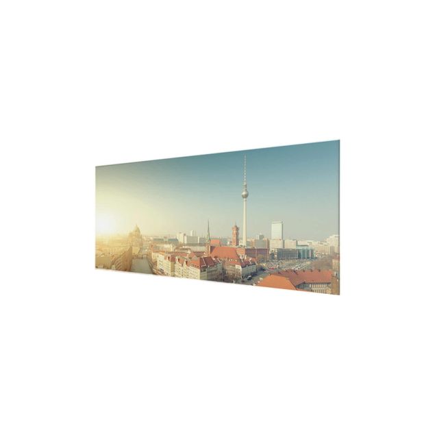 Glasbild - Berlin am Morgen - Panorama Quer