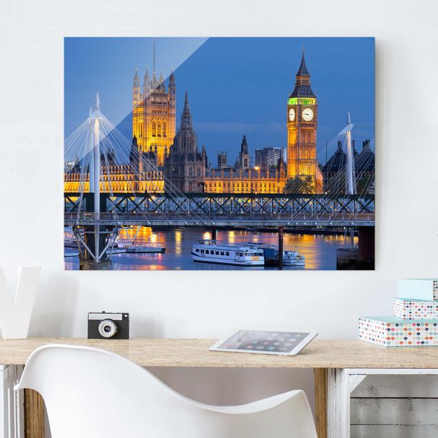 Glas Magnetboard Big Ben und Westminster Palace in London bei Nacht
