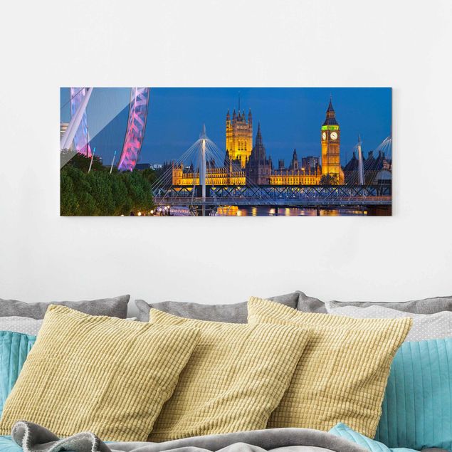 Glas Magnettafel Big Ben und Westminster Palace in London bei Nacht