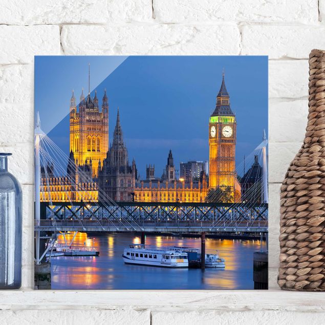 Glas Magnettafel Big Ben und Westminster Palace in London bei Nacht