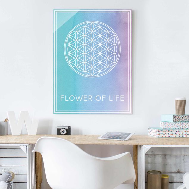 Glasbild - Blume des Lebens Pastell Aquarell - Hoch 3:4
