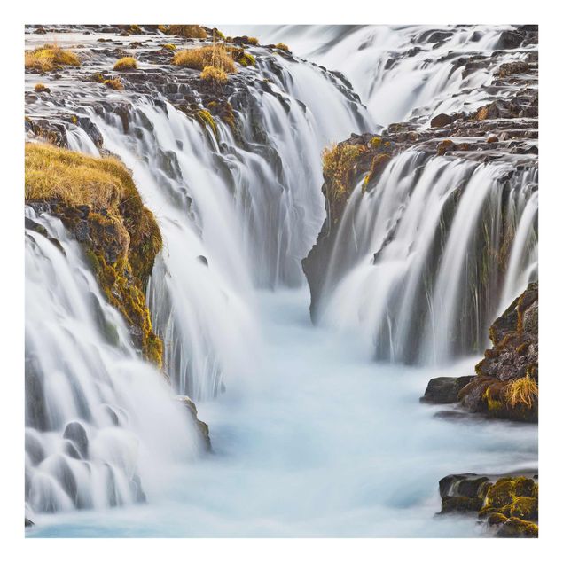 Glasbild Wasserfall - Brúarfoss Wasserfall in Island - Wasserfallbild Quadrat 1:1