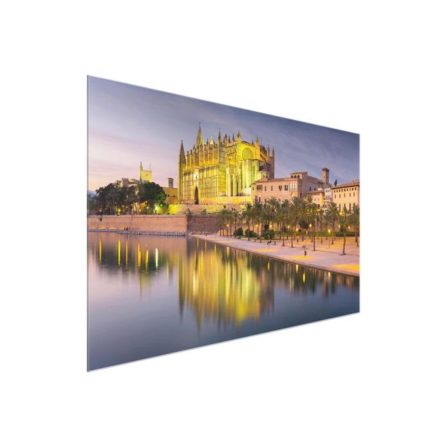 Glasbild - Catedral de Mallorca Wasserspiegelung - Quer 3:2