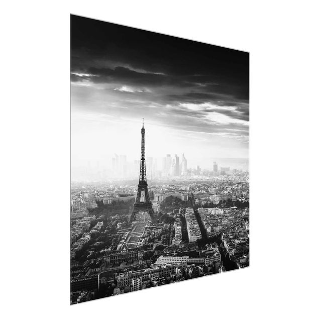 Glasbild - Der Eiffelturm von Oben Schwarz-weiß - Quadrat 1:1