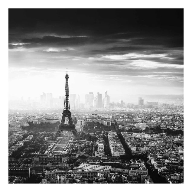 Glasbild - Der Eiffelturm von Oben Schwarz-weiß - Quadrat 1:1