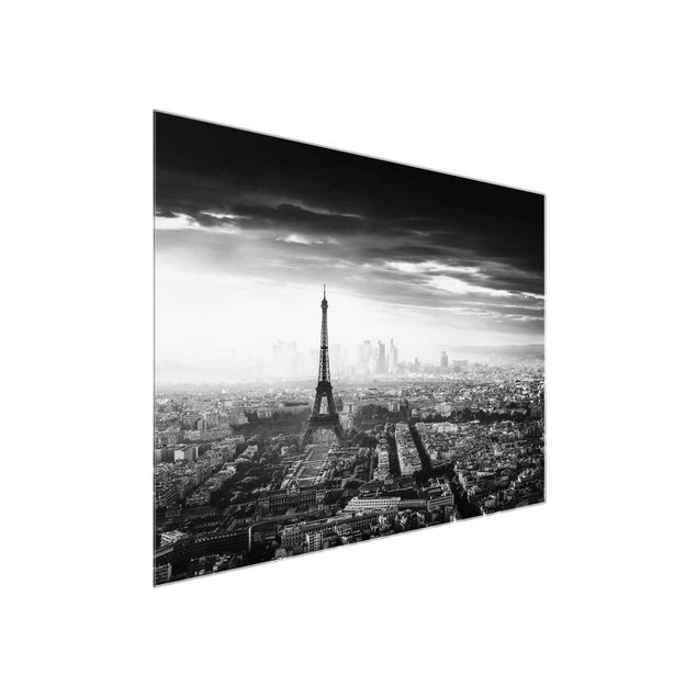 Glasbild - Der Eiffelturm von Oben Schwarz-weiß - Querformat 3:4