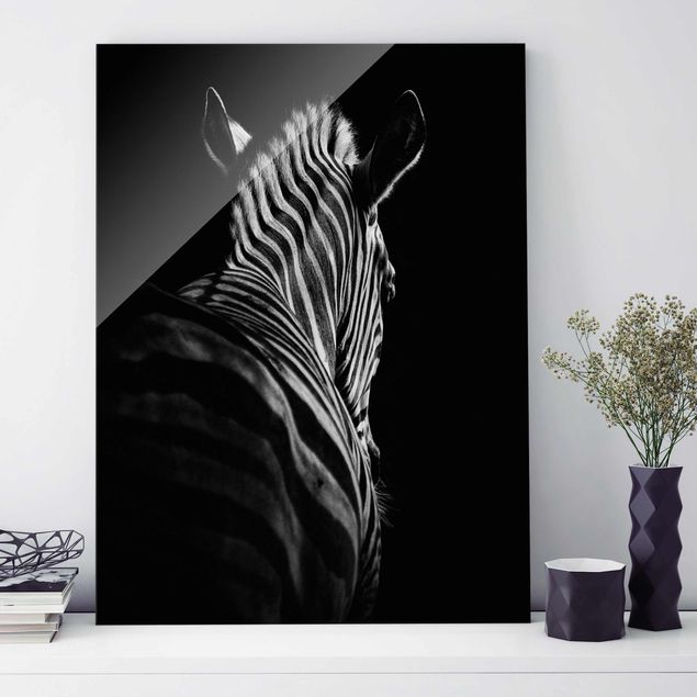 Glas Magnettafel Dunkle Zebra Silhouette