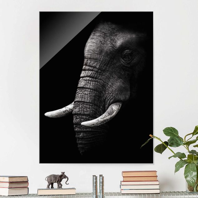 Glas Magnettafel Dunkles Elefanten Portrait