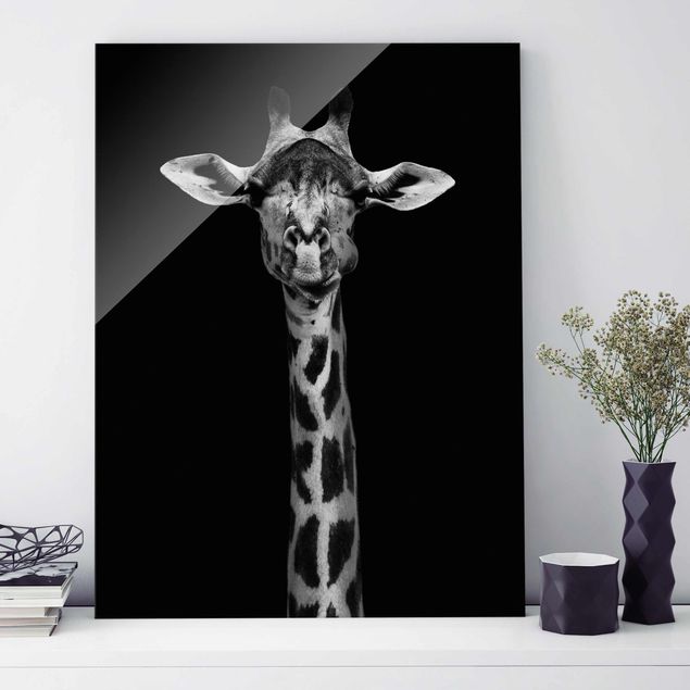 Glas Magnetboard Dunkles Giraffen Portrait