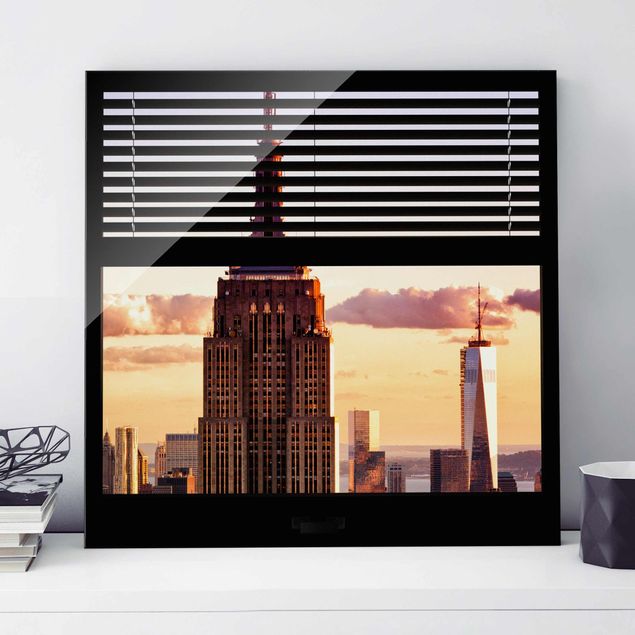Glas Magnetboard Fensterblick Jalousie - Empire State Building New York