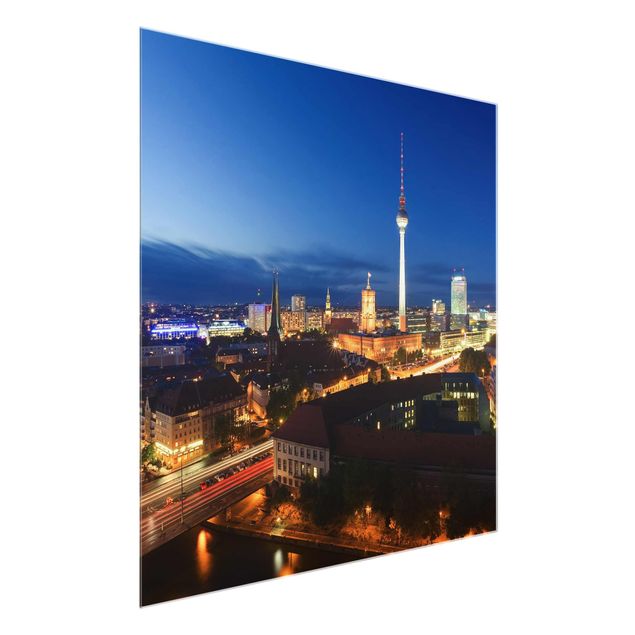 Glasbild Berlin - Fernsehturm bei Nacht - Quadrat 1:1