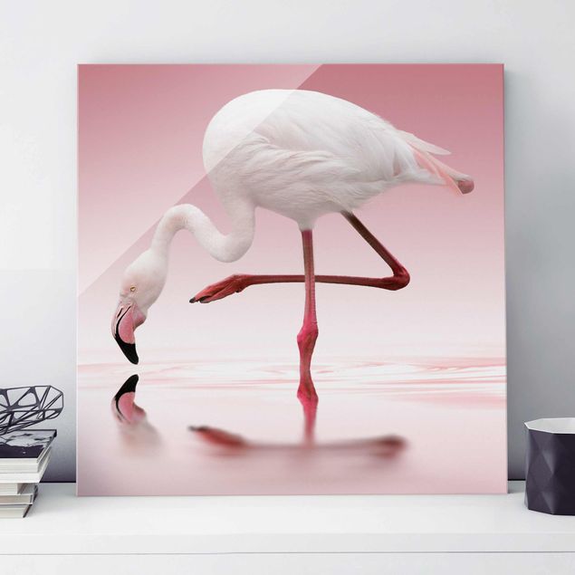 Glas Magnetboard Flamingo Dance