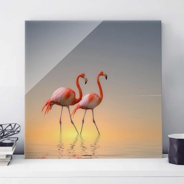 Magnettafel Glas Flamingo Love