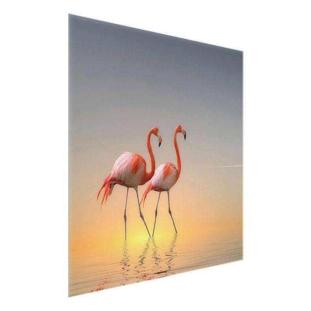 Glasbild - Flamingo Love - Quadrat 1:1