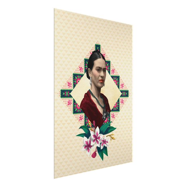 Glasbild - Frida Kahlo - Blumen und Geometrie - Hochformat 3:4