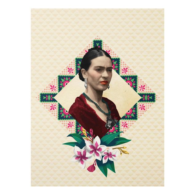 Glasbild - Frida Kahlo - Blumen und Geometrie - Hochformat 3:4