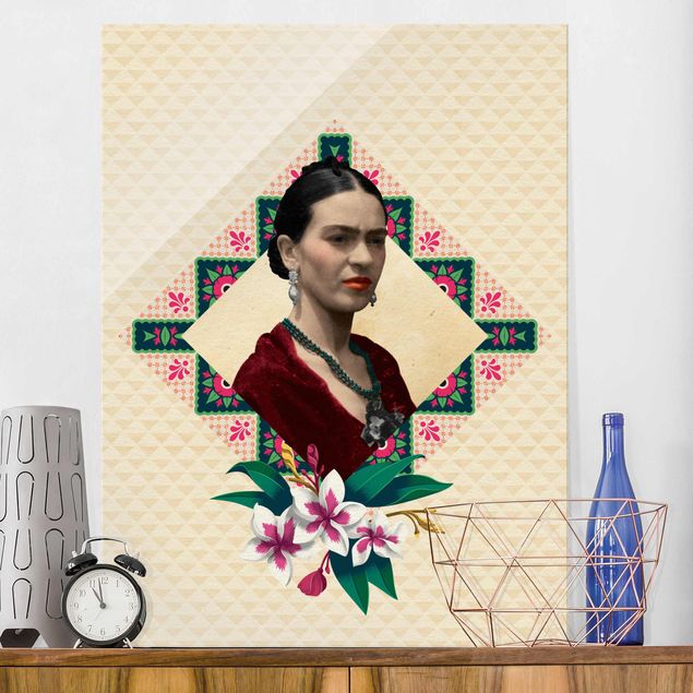 Magnettafel Glas Frida Kahlo - Blumen und Geometrie