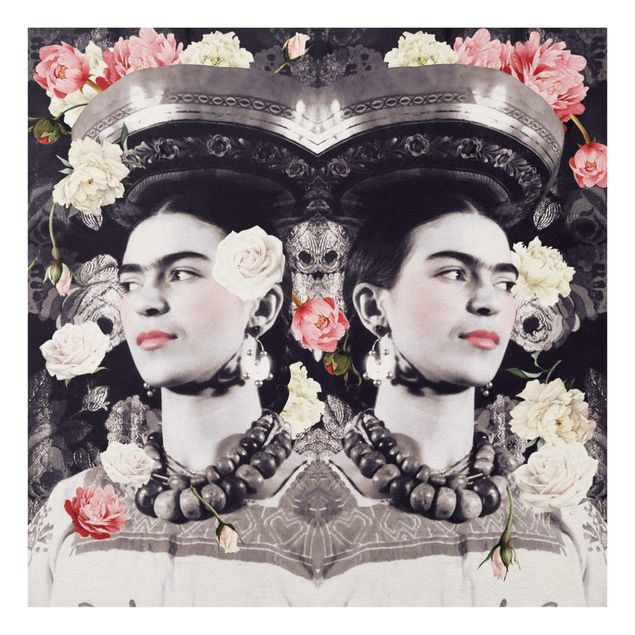 Glasbild - Frida Kahlo - Blumenflut - Quadrat 1:1
