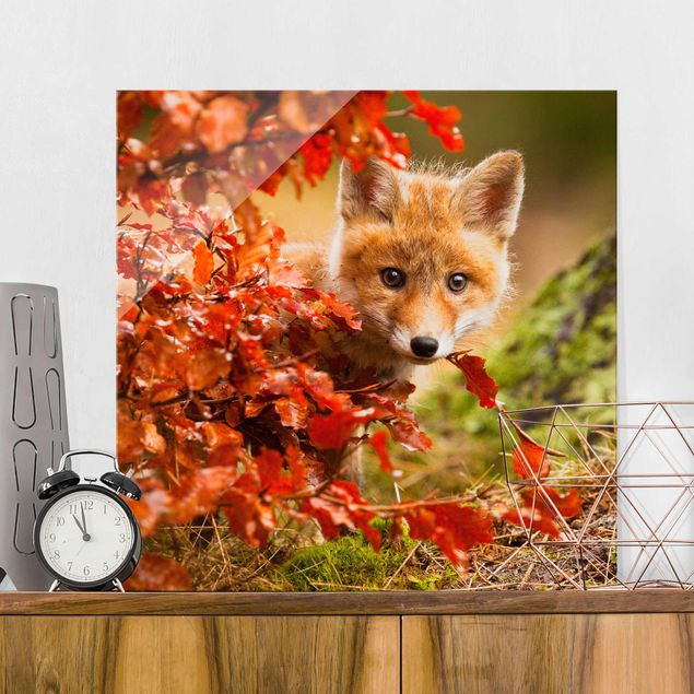 Glas Magnetboard Fuchs im Herbst