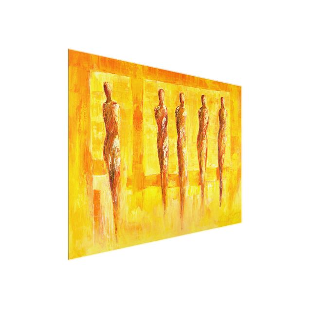 Glasbild - Fünf Figuren in Gelb - Querformat 4:3