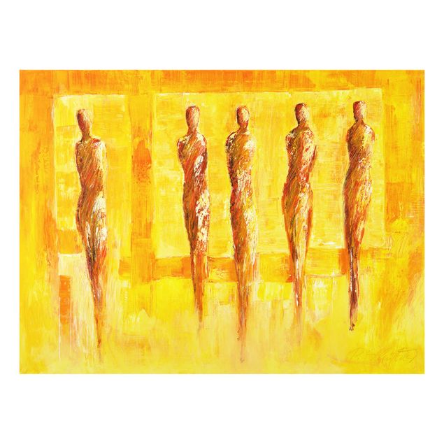 Glasbild - Fünf Figuren in Gelb - Querformat 4:3