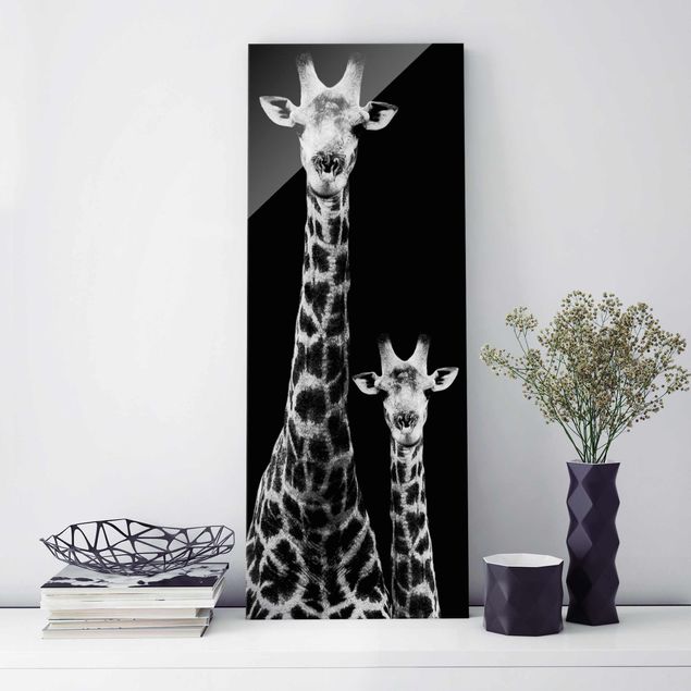 Glas Magnetboard Giraffen Duo schwarz-weiss