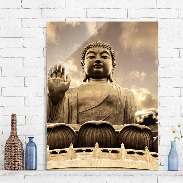 Glas Magnetboard Großer Buddha Sepia