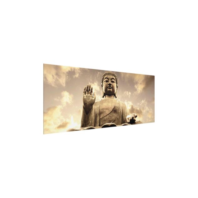 Glasbild - Großer Buddha Sepia - Panorama Quer
