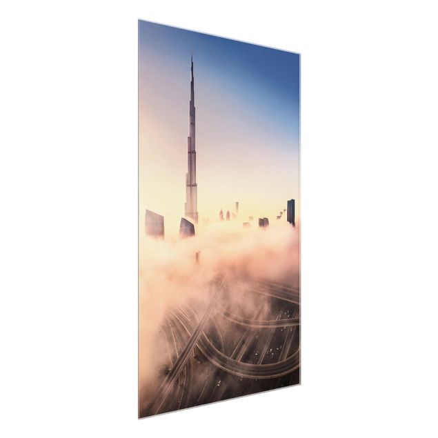 Glasbild - Himmlische Skyline von Dubai - Hochformat 3:2