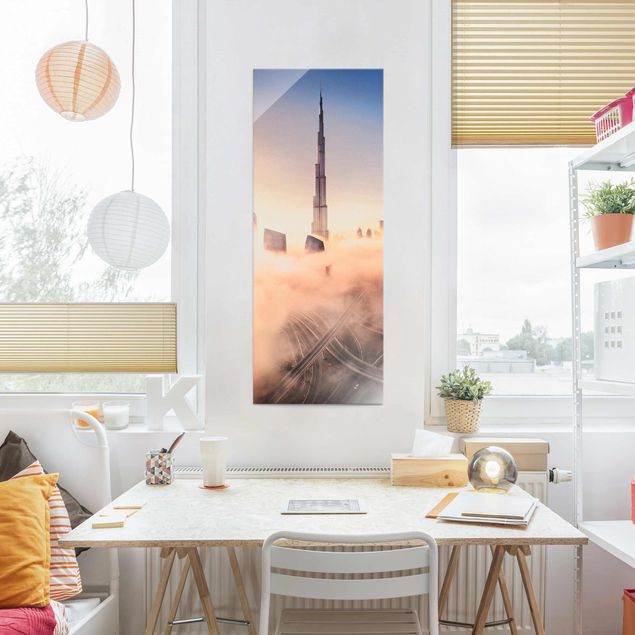 Glasbild - Himmlische Skyline von Dubai - Panel
