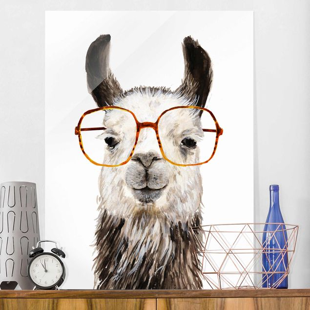 Glas Magnettafel Hippes Lama mit Brille IV