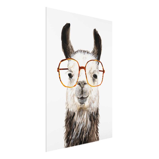 Glasbild - Hippes Lama mit Brille IV - Hochformat 4:3