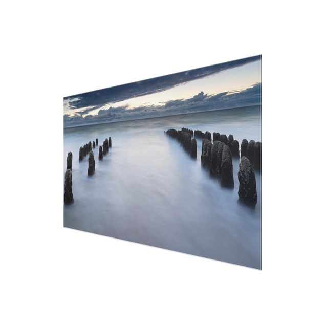 Glasbild - Holzbuhnen in der Nordsee auf Sylt - Quer 3:2