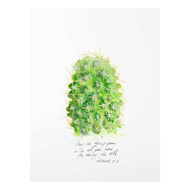 Glasbild - Kaktus mit Bibellvers I - Hochformat 4:3